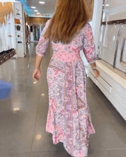 Dames Maxi Jurk Boho Print | Lange Jurk met V-Hals en Gesmokte Taille