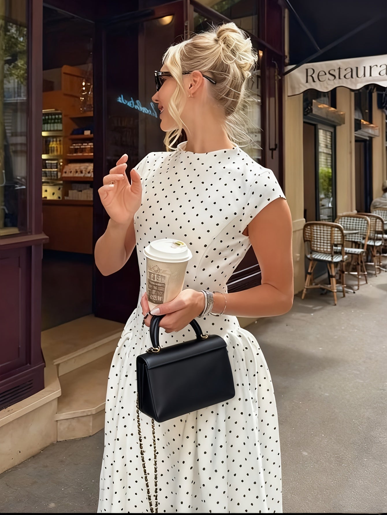 Dames zomerjurk maxi met stippenprint en ronde hals