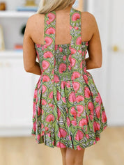 Dames zomerjurk met halternek en bloemenprint mini