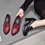 Dames Instappers met Hoge Blokhak | Loafers Stijl met Gespdetail