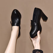 Dames Instappers met Hoge Blokhak | Loafers Stijl met Gespdetail