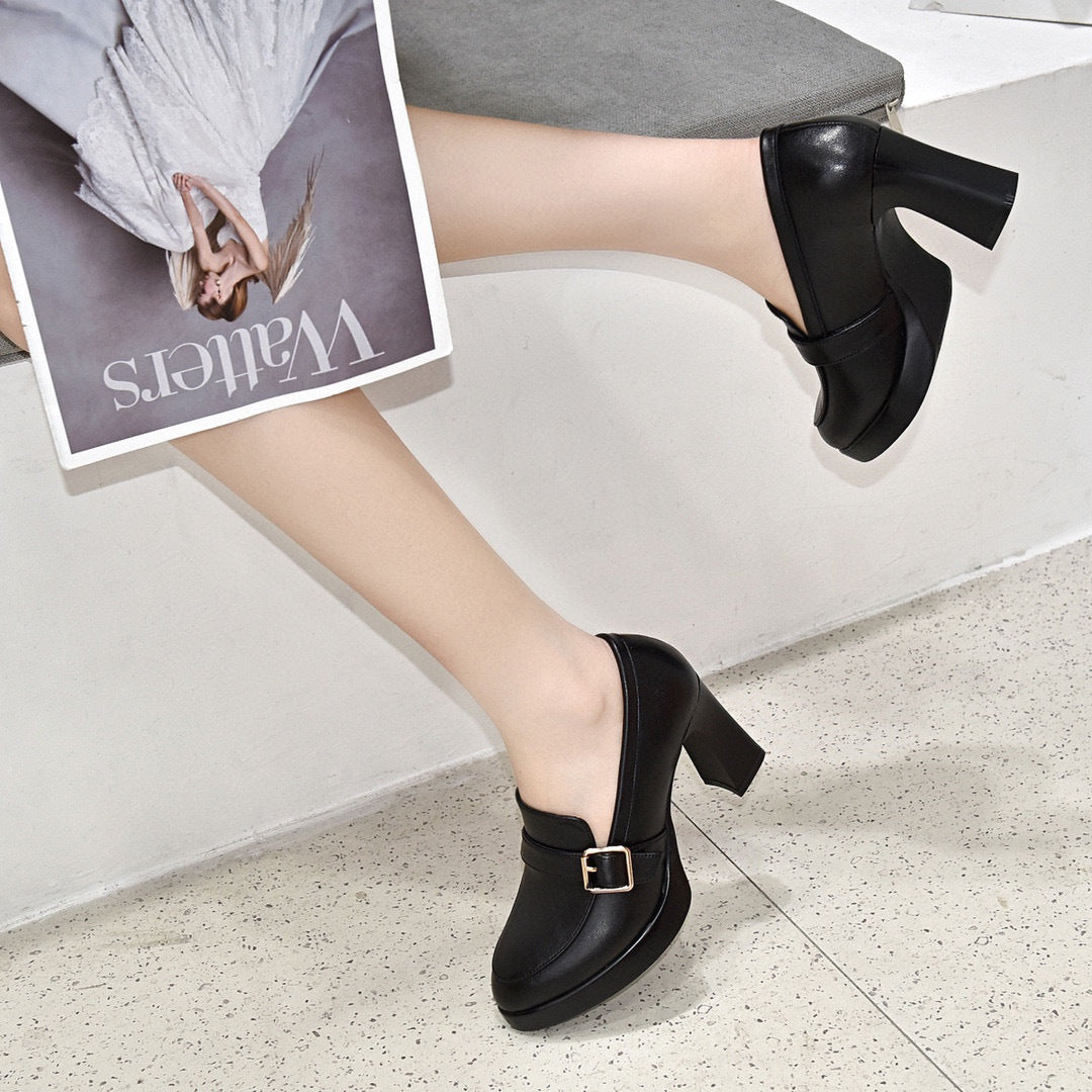 Dames Instappers met Hoge Blokhak | Loafers Stijl met Gespdetail