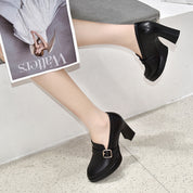 Dames Instappers met Hoge Blokhak | Loafers Stijl met Gespdetail