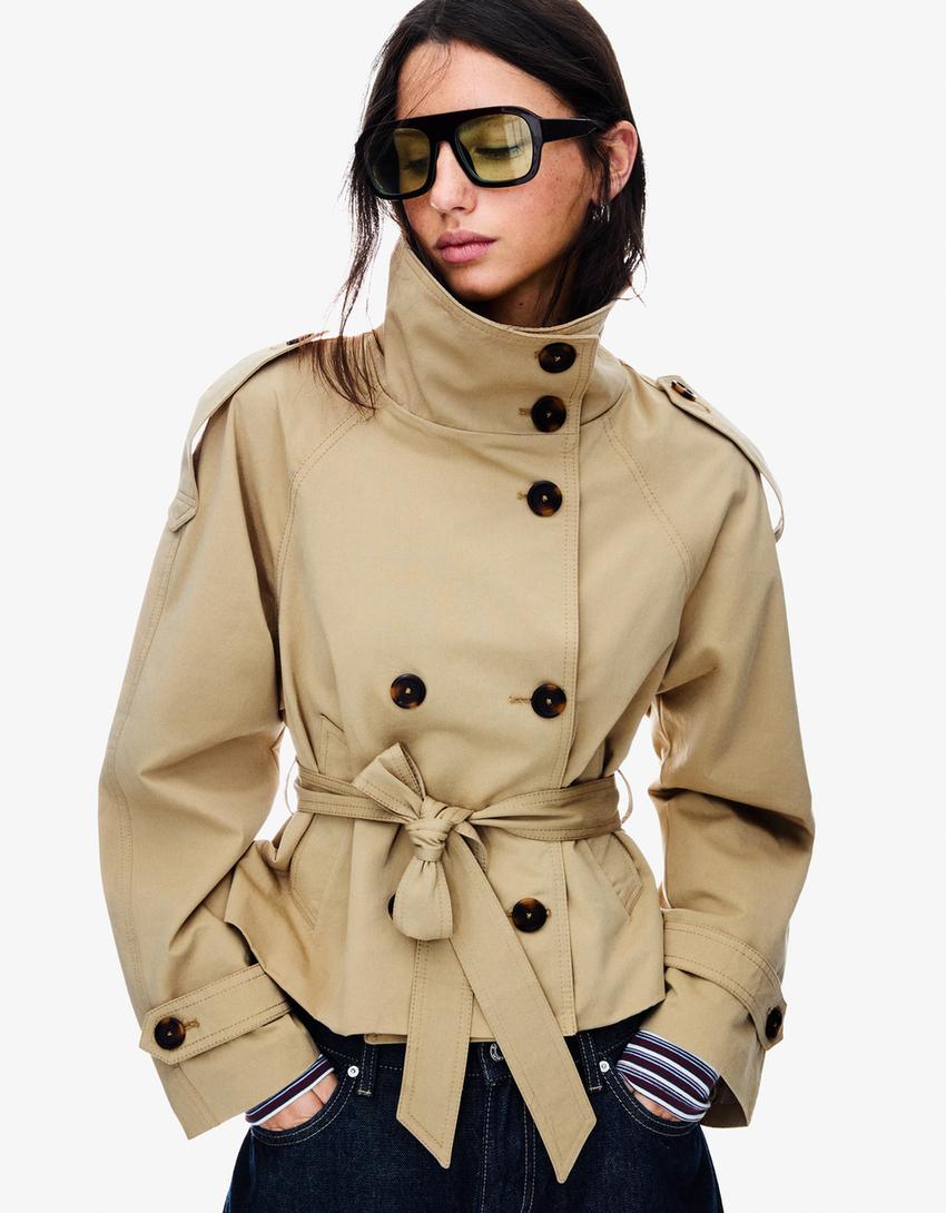 Kort dames trenchcoat jasje met ceintuur