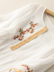 Dames zomerjurk met borduurprint en A-lijn silhouet