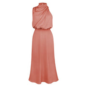 Dames maxi jurk met hoge kraag en neckholder