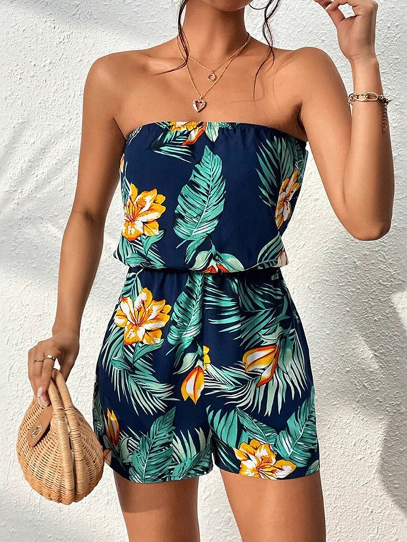 Dames zomer jumpsuit strapless met kort broekje