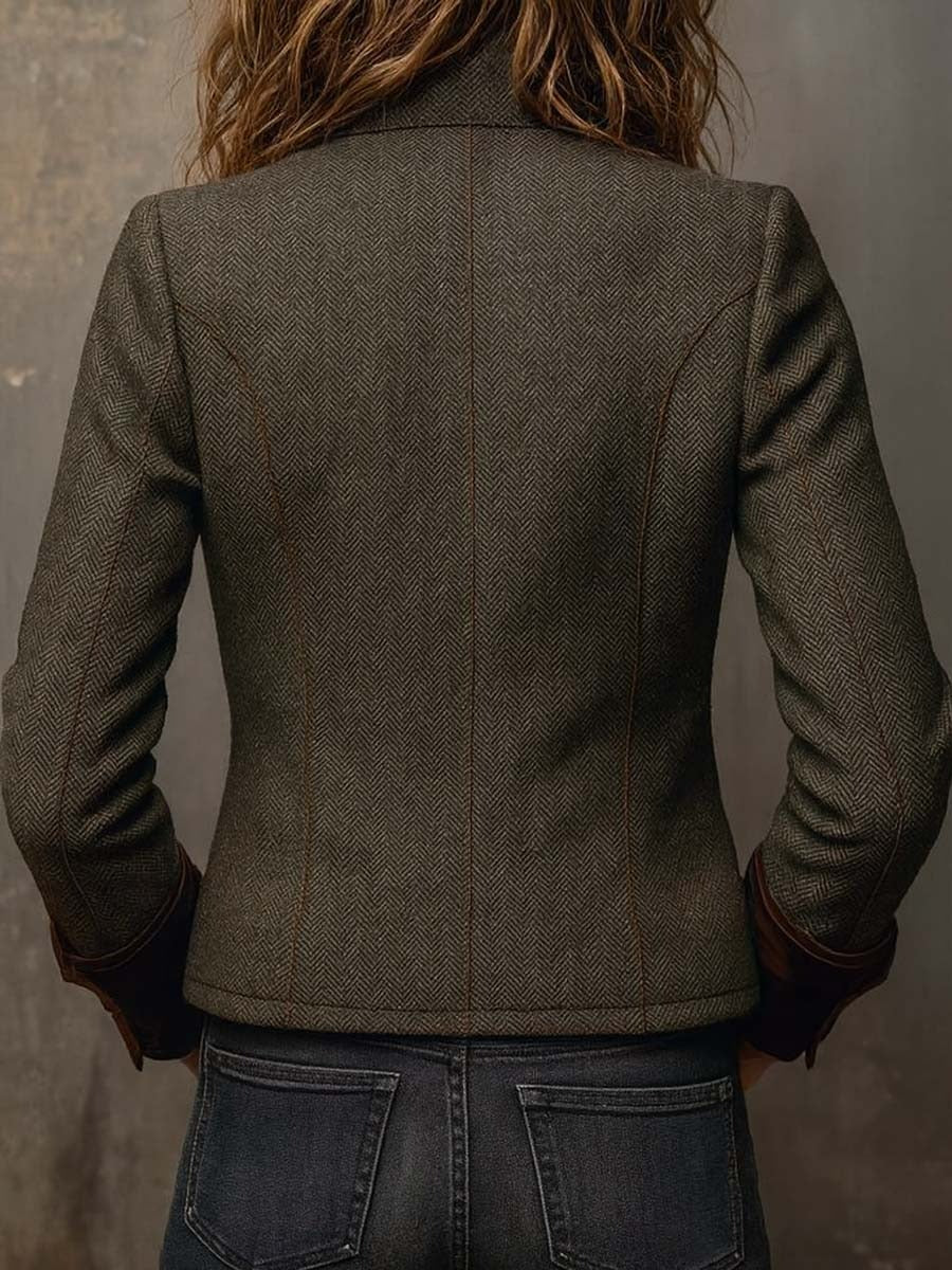 Dames Kort Jasje | Blazer | Tweed-uitstraling | Contrasterende Boorden | Groen