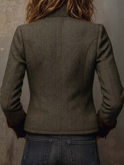 Dames Kort Jasje | Blazer | Tweed-uitstraling | Contrasterende Boorden | Groen