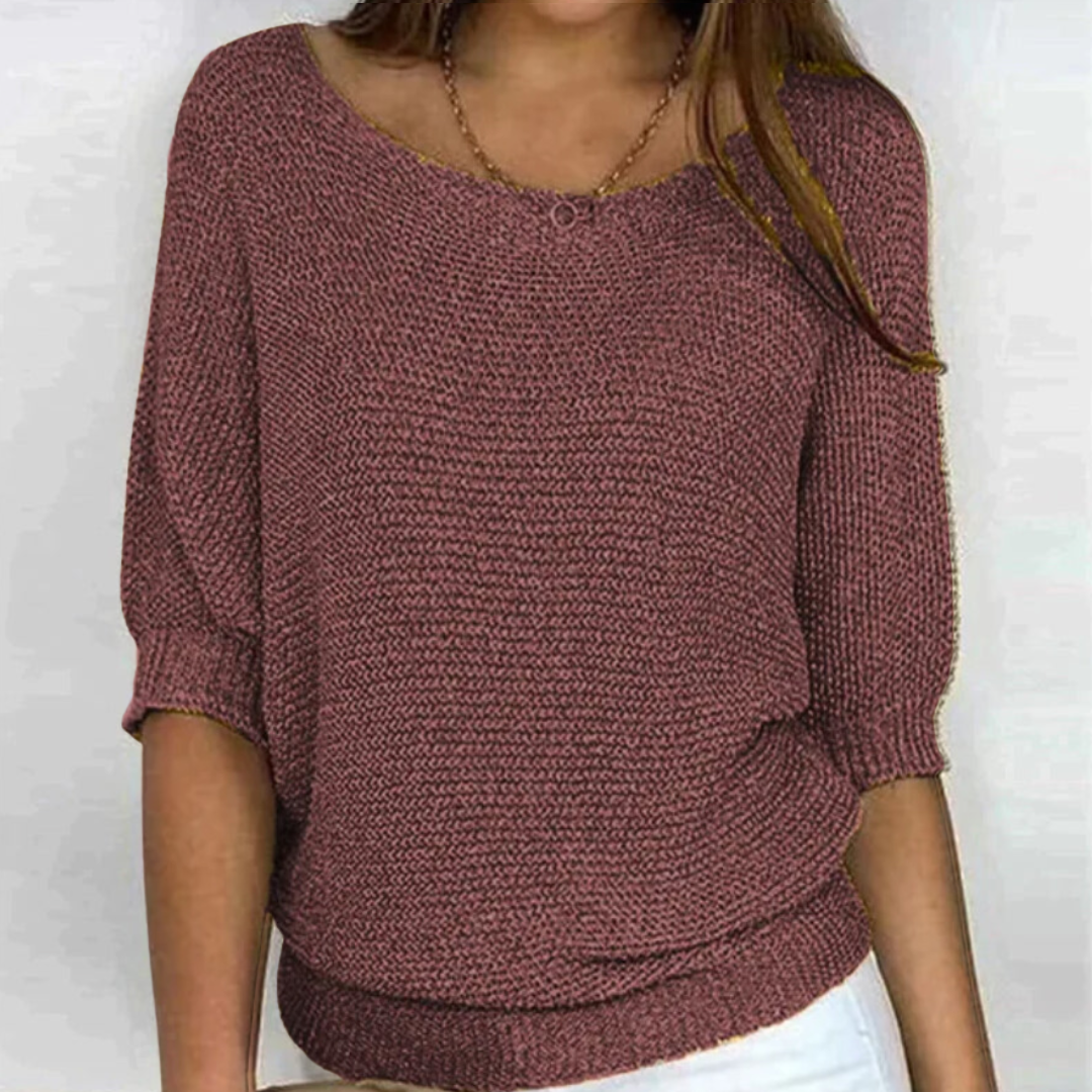 Luchtige dames trui | Halflange mouw gebreid shirt
