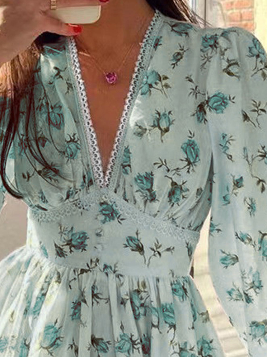 Women's summer dress V-neck with floral print