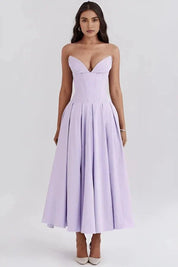 Corset Midi Jurk met Volle Rok
