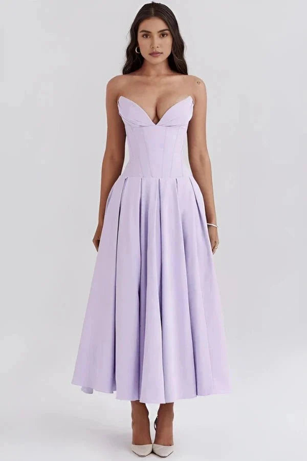 Corset Midi Jurk met Volle Rok