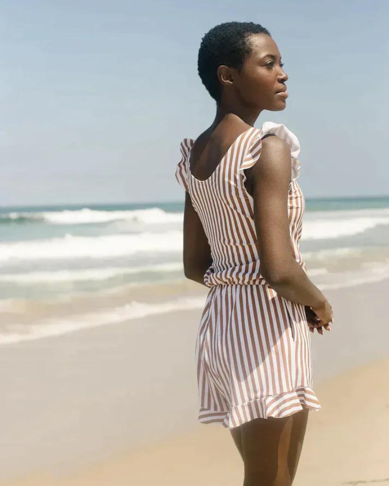Women's swimsuit V-neck with built-in shorts and bra