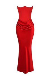 Satijnen Strapless Corset Maxi Jurk