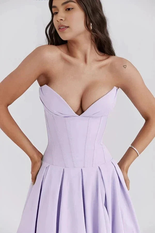 Corset Midi Jurk met Volle Rok