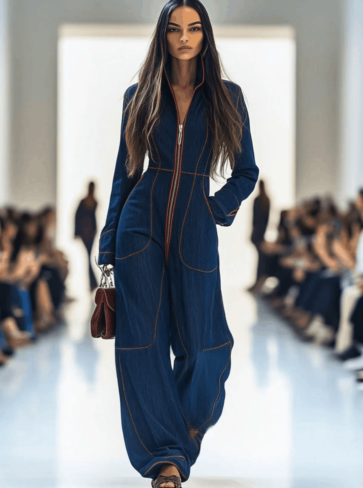 Denim zomer jumpsuit met wijde pijpen - Donkerblauwe spijkerstof