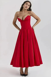 Corset Midi Jurk met Volle Rok
