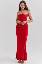 Satijnen Strapless Corset Maxi Jurk