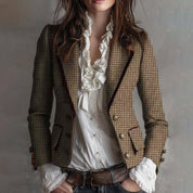Bruine dames blazer met pied-de-poule patroon | Zakelijke outfit