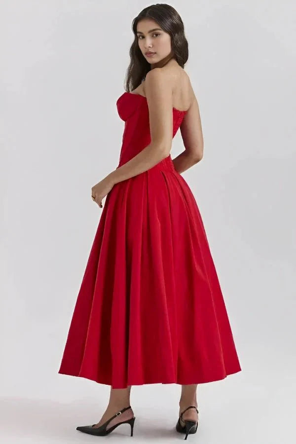 Corset Midi Jurk met Volle Rok