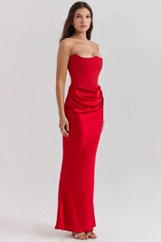 Satijnen Strapless Corset Maxi Jurk