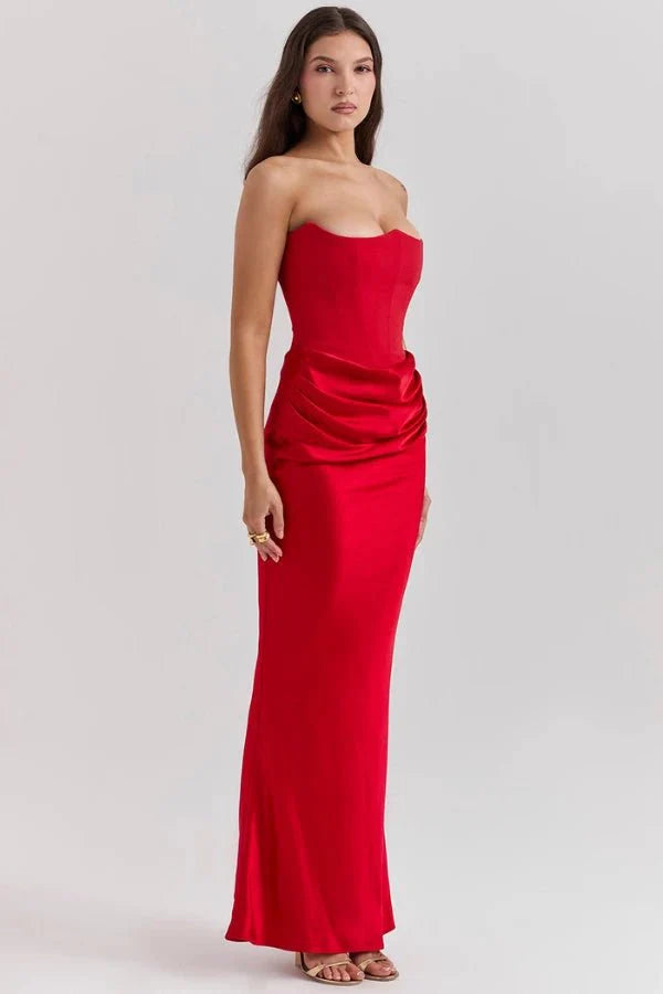 Satijnen Strapless Corset Maxi Jurk