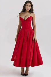 Corset Midi Jurk met Volle Rok