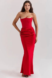 Satijnen Strapless Corset Maxi Jurk
