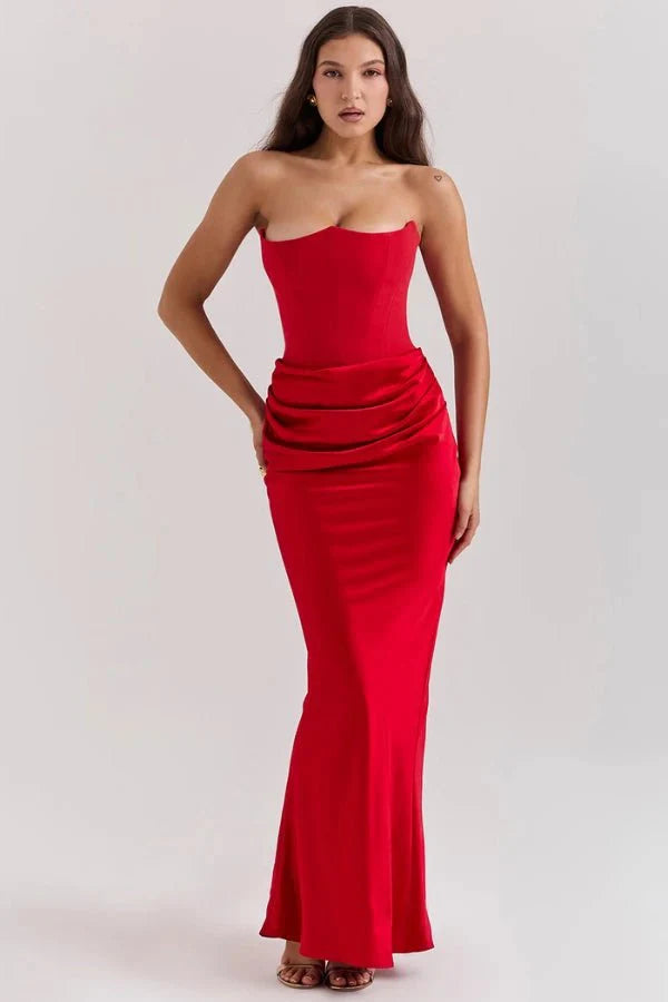 Satijnen Strapless Corset Maxi Jurk