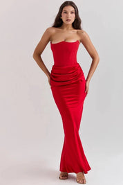 Satijnen Strapless Corset Maxi Jurk