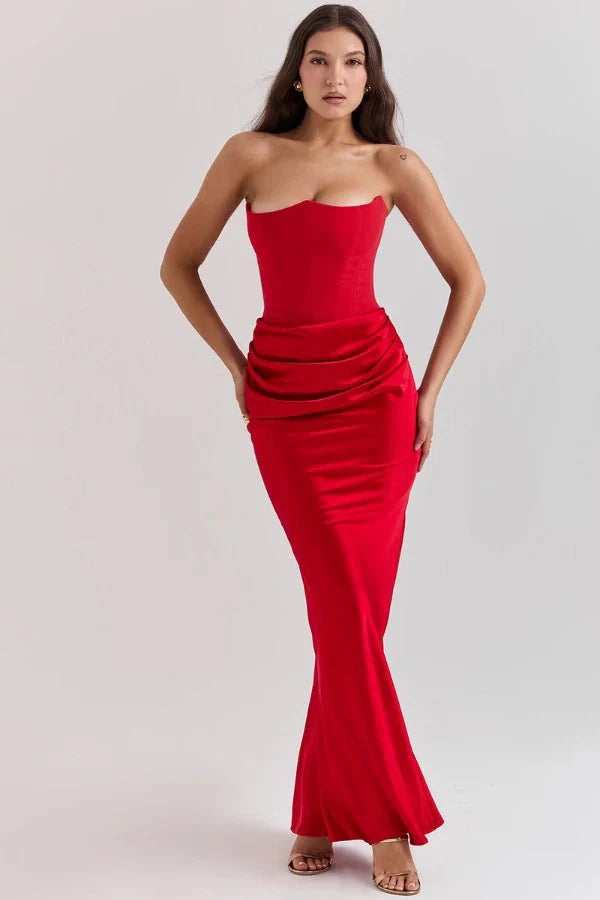 Satijnen Strapless Corset Maxi Jurk