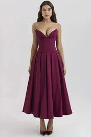 Corset Midi Jurk met Volle Rok