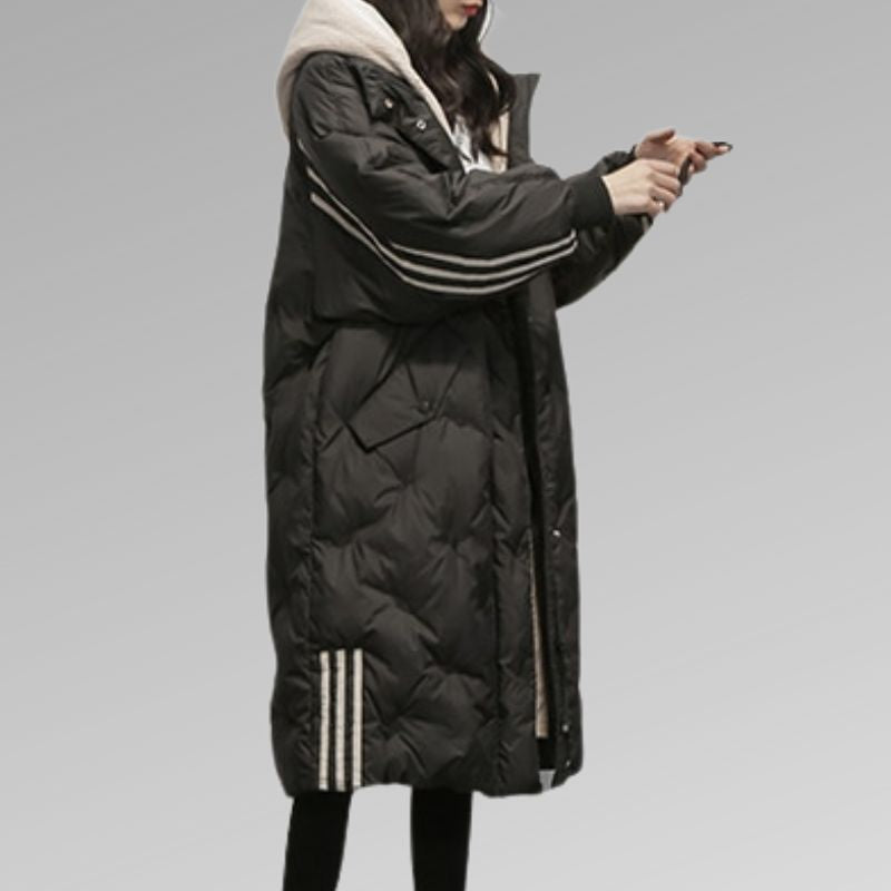 Dames lange gewatteerde winterjas | Warme puffer jas met capuchon