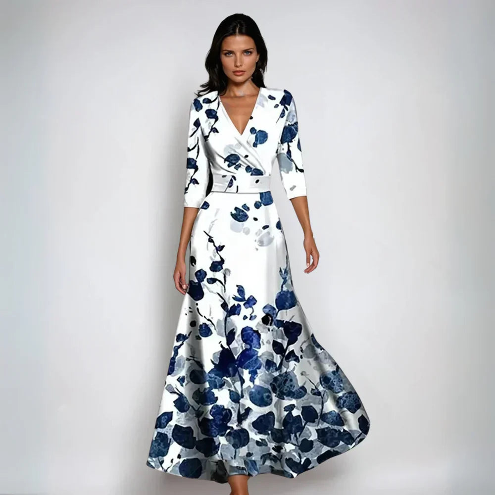 Maxi Jurk Dames Bloemenprint – Lange V-hals Jurk Zomer & Feest