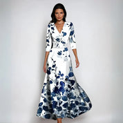 Maxi Jurk Dames Bloemenprint – Lange V-hals Jurk Zomer & Feest