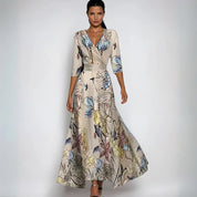 Maxi Jurk Dames Bloemenprint – Lange V-hals Jurk Zomer & Feest