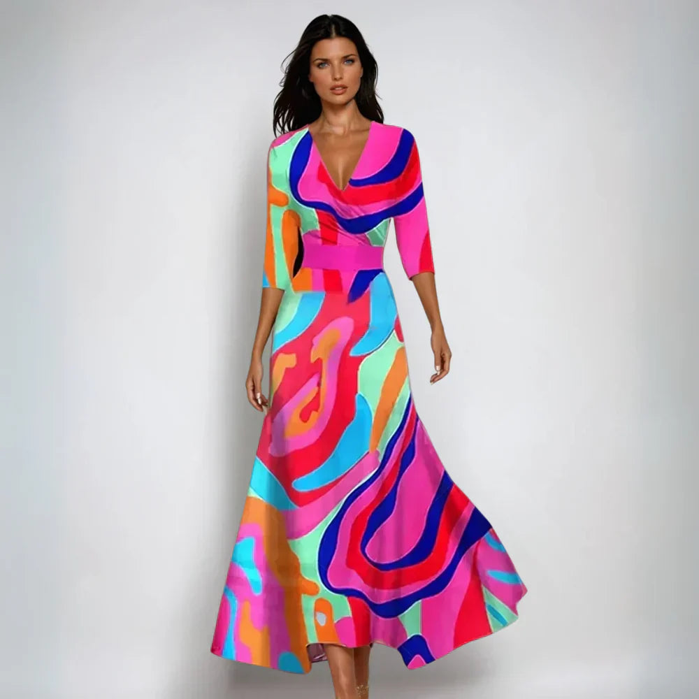 Maxi Jurk Dames Bloemenprint – Lange V-hals Jurk Zomer & Feest