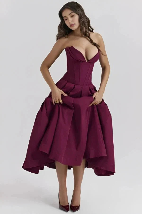 Corset Midi Jurk met Volle Rok
