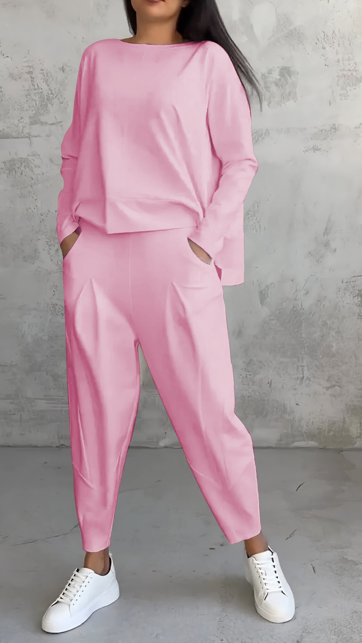 Tweedelige Dames Set Ruime Pasvorm | Oversized Top Boothals en Joggingbroek