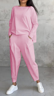 Tweedelige Dames Set Ruime Pasvorm | Oversized Top Boothals en Joggingbroek