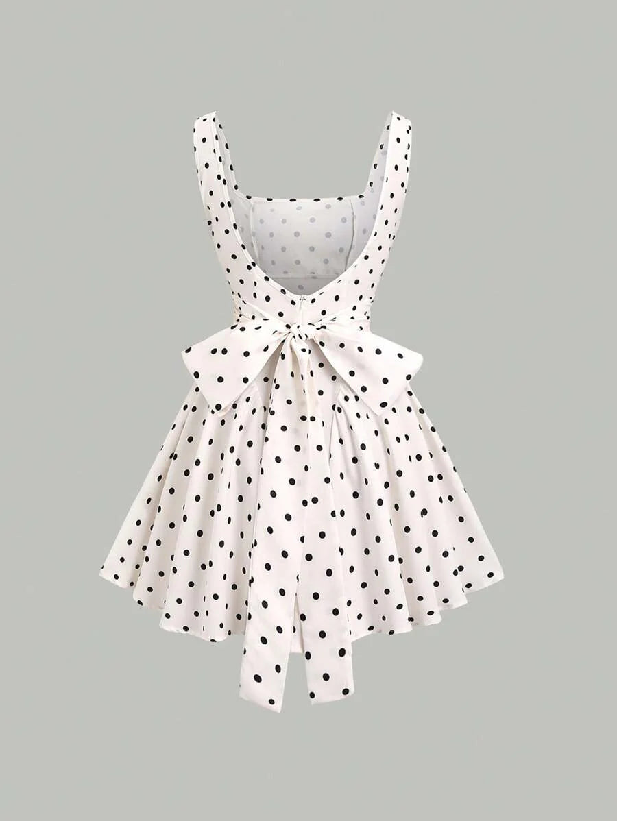 Dames mini zomerjurk mouwloos met stippen en V-hals
