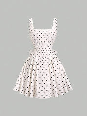 Dames mini zomerjurk mouwloos met stippen en V-hals