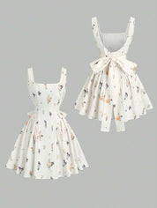 Dames mini zomerjurk mouwloos met stippen en V-hals