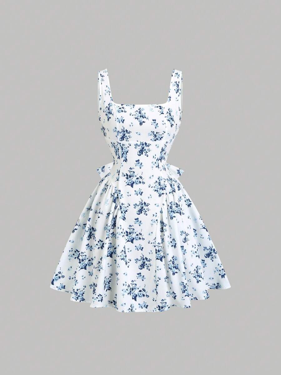 Dames mini zomerjurk mouwloos met stippen en V-hals