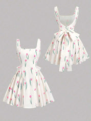 Dames mini zomerjurk mouwloos met stippen en V-hals