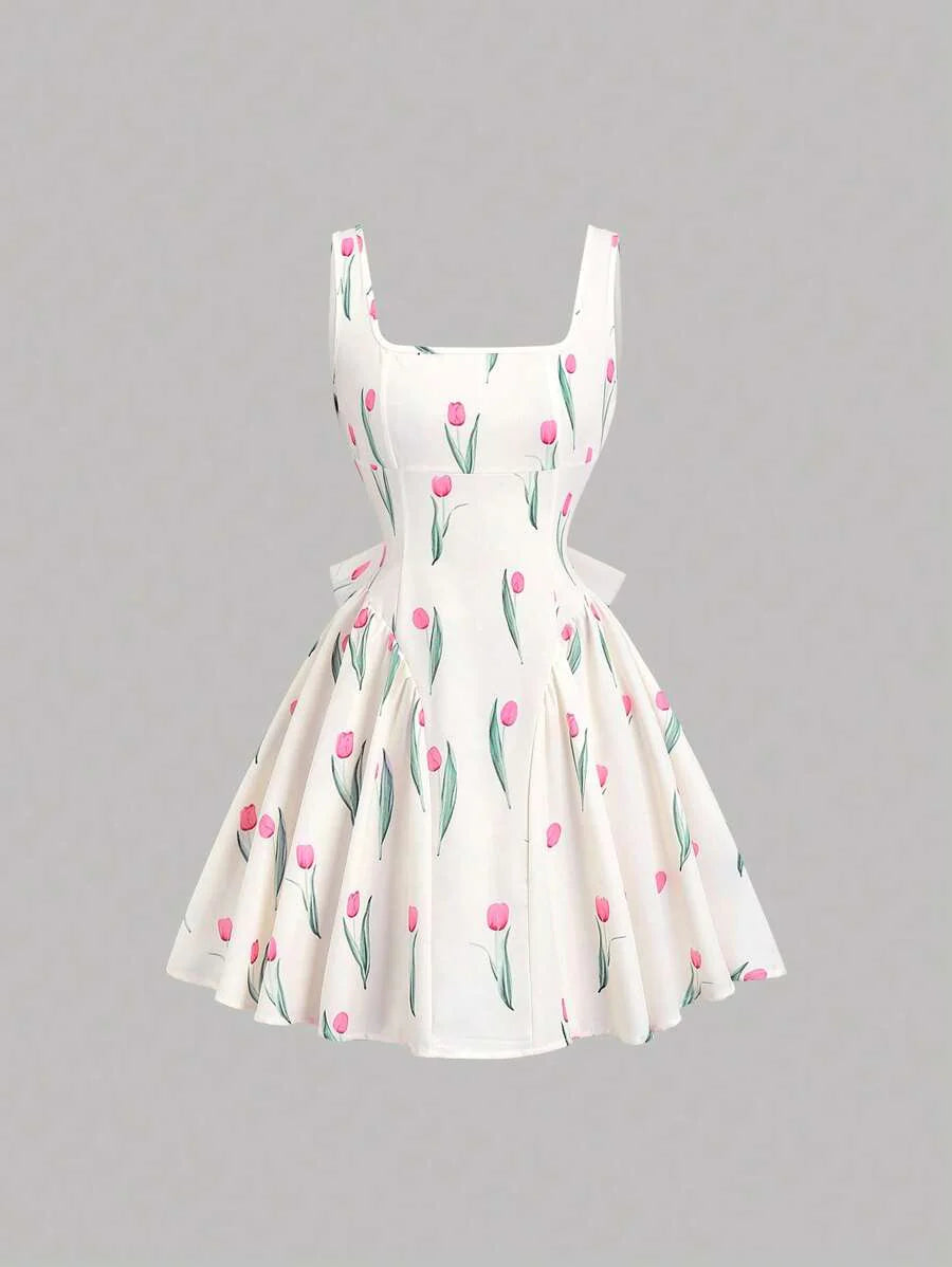 Dames mini zomerjurk mouwloos met stippen en V-hals
