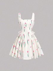 Dames mini zomerjurk mouwloos met stippen en V-hals