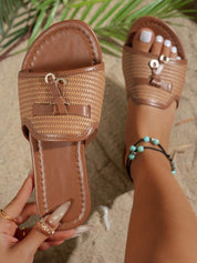 Dames zomersandalen met visnet patroon platte zool