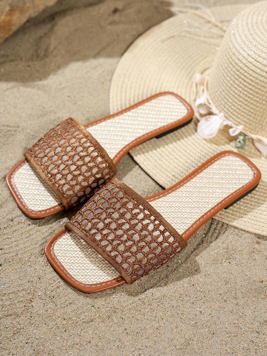 Dames zomersandalen met visnet patroon platte zool